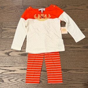 NWT Orange and White Polka Dot Long Sleeve Top and Striped Pants Set